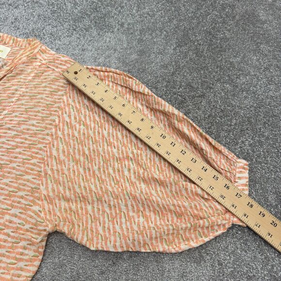 Maeve Anthropologie Textured Striped Tunic Blouse Womens Medium Orange V-Neck - Picture 12 of 13